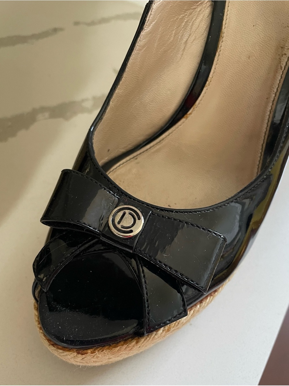 Dior Black Patent Leather Bow Wedge Espadrille - Picture 7 of 7